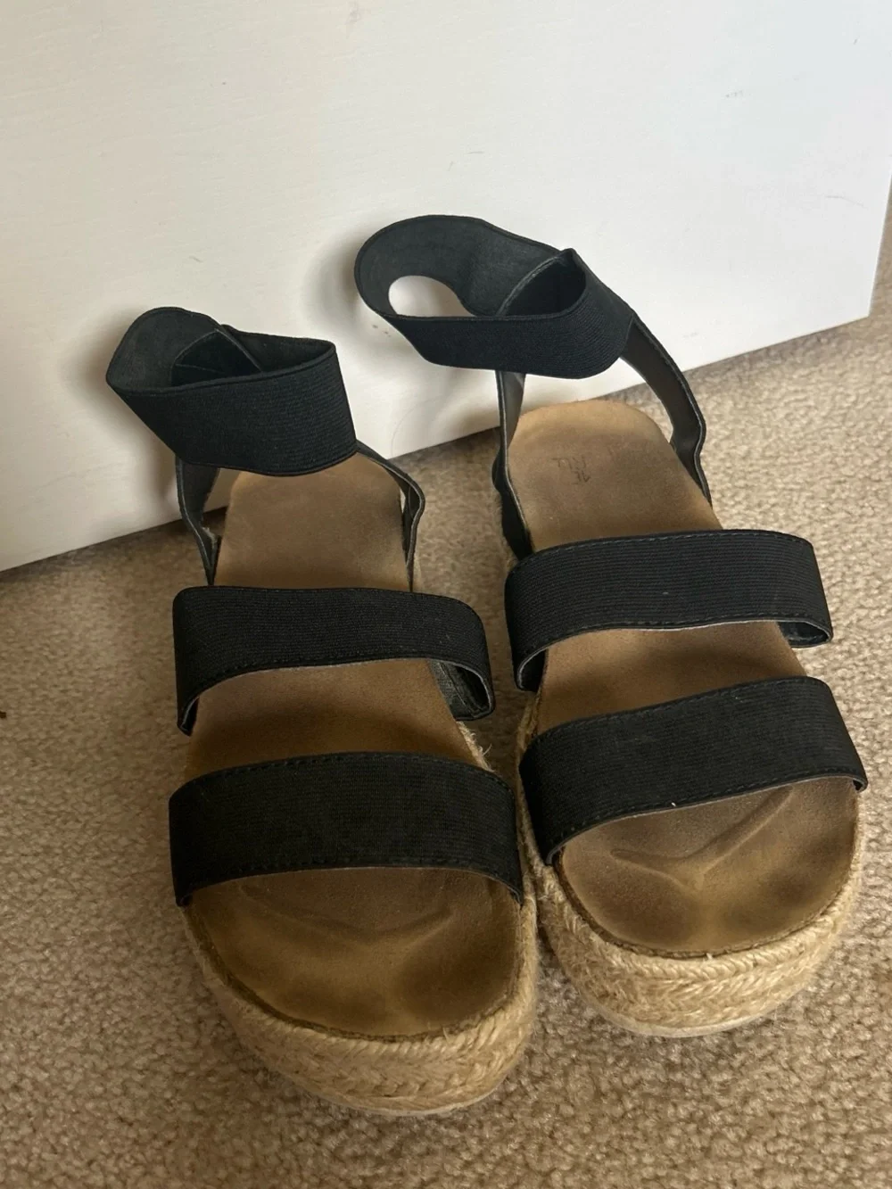 Women’s Black Espadrille Platform Sandals with Elastic Straps